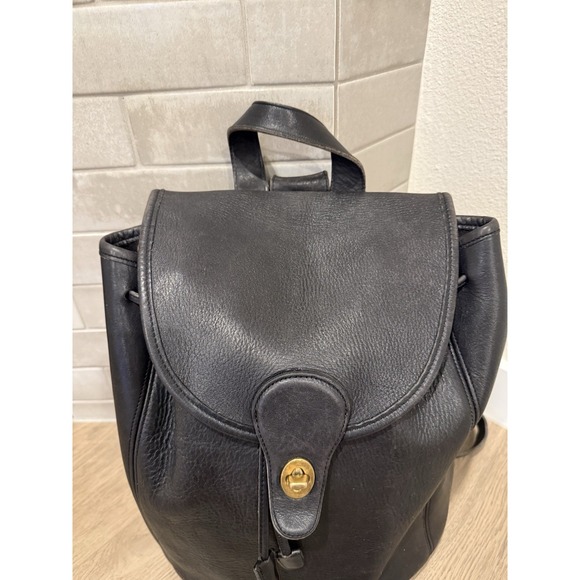 Vintage Coach USA Made Black‎ Leather Backpack 9943 1995 Drawstring Daypack Y2K main image 7